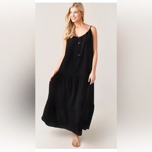 Echo Black Crinkle Gauze Maxi Dress